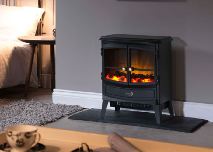 A small black Springborne Dimplex Stove.